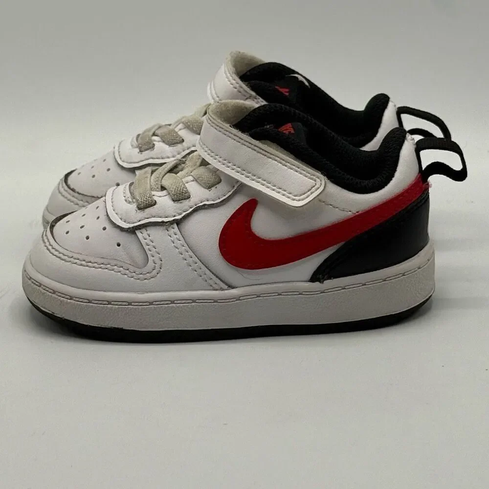 Nike Court Borough 2 Black White Red Aplix Sneakers - Kids US 6C / BQ5453-110